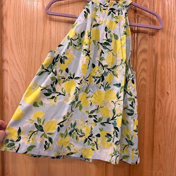 Lemon Print Sleeveless Halter Top Bow Neck Linen Blend Summer Cute Blouse XS - Picture 8 of 11